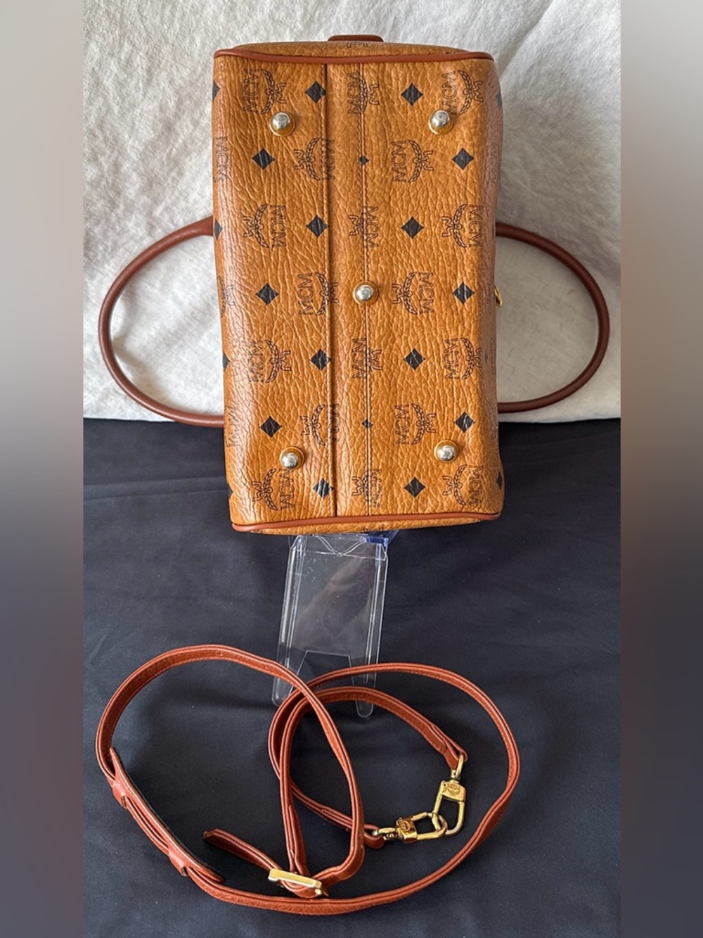 MCM Vintage Cognac Visetos Monogram Boston Bag with Cherry Charm Comes With COA - Picture 6 of 16